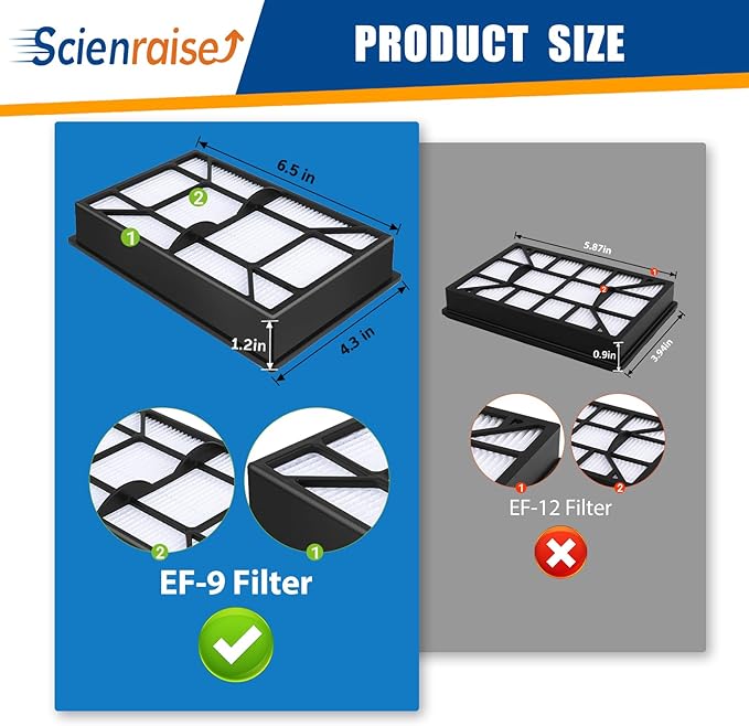 3 Pack EF-9 53296 HEPA Filter Compatible with Kenmore 22614 10065 31140 BU1005 BU1017 and Canister Vacuum Clenaner Elite 21814 31150 81714, EF-9 HEPA Vaccum Filter + 1 Clean Brush
