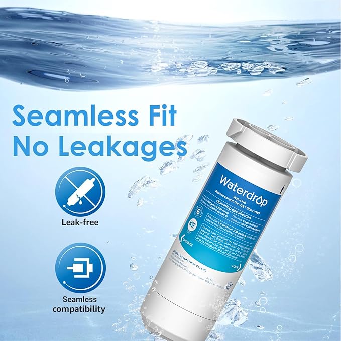 Waterdrop XWF Water Filter for GE® XWF Refrigerator, Replacement for GE® XWF, WR17X30702, 2 Filters(NOT XWFE®)