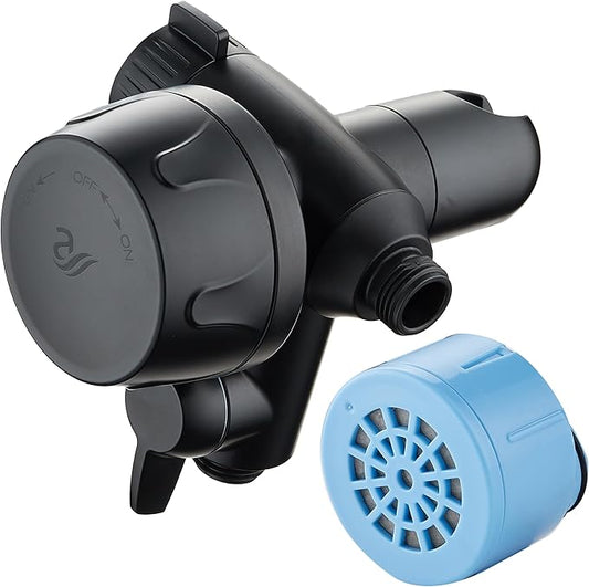 Skin & Hair - World's Most Advanced Shower Filter for Combos with ON/OFF Filtration Modes, Instant Cartridge Reload, Built-in Water Diverter, Stay-Clean Enriched KDF Cartridge/Matte Black