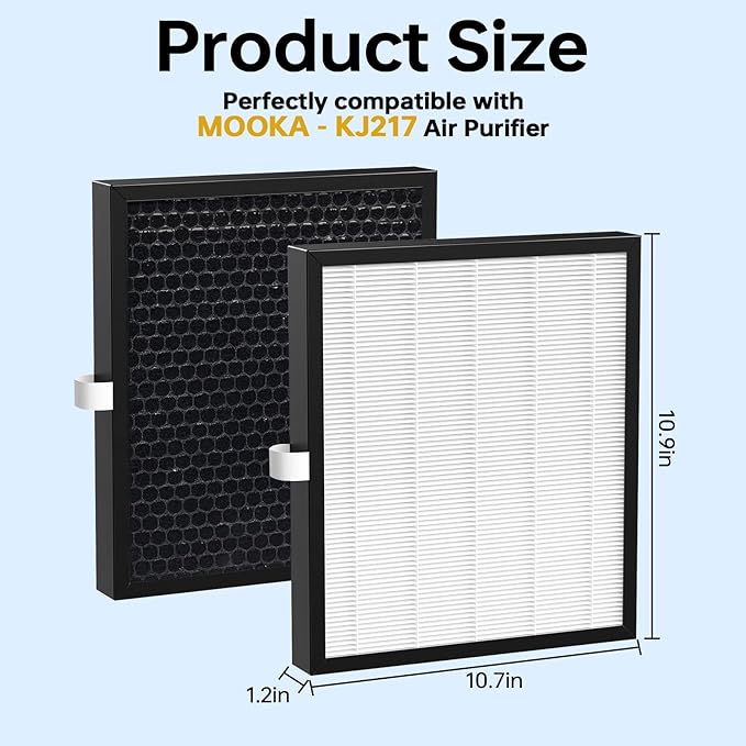 2 Pack KJ217 Replacement Filter,Compatible with MOOKA KJ217 Pet Air Purifier,Suitable for Large Room with 2500 Ft², 2 Filters for Pet-raising family,White