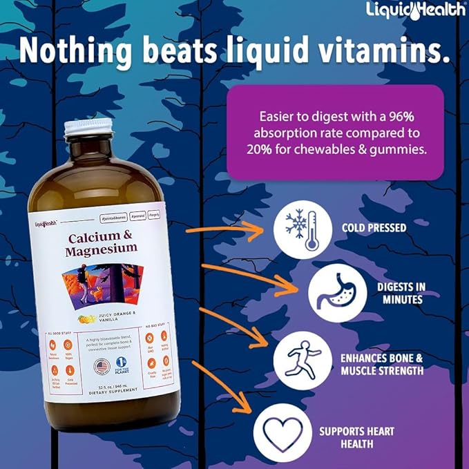 LIQUIDHEALTH Calcium Magnesium Vitamins & Daily Multi Minerals Liquid Supplement Bundle for Adults - Immune System, Bone & Joint Support, Improve Mobility, Increase Energy - Vegan, Non-GMO, USA Made