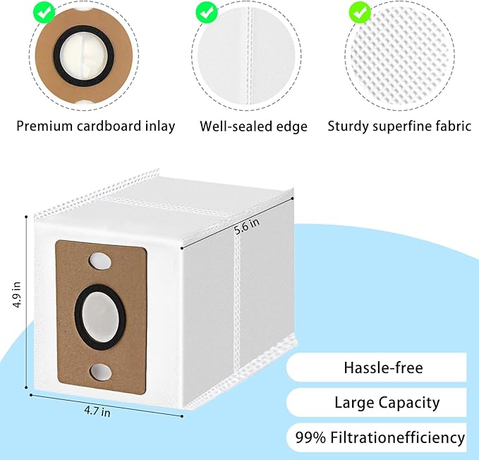 10 Pack Dust Bags Compatible with ILIFE A12 Pro, A30 Pro, V9 Pro Robot Vacuum Cleaner, Replacement Bags for Self Emptying Auto-Empty Station, High Capacity Vacuum Filter Bags