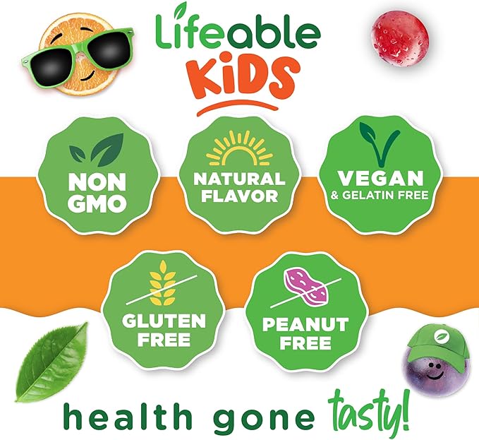 Lifeable Kids Vitamin D3 K2 Gummies | 1000iu D3 and K2 100mcg | Great Tasting D3 and K2 Supplements | for Bone Health and Immunity | VIT D3 K2 for Kids | 60 Gummies