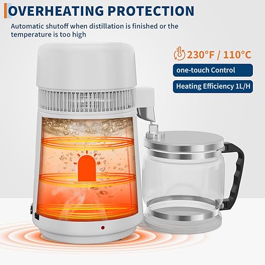 GarveeHome Water Distillers for Home Countertop, 1Gal/4L Stainless Steel Distilled Water Machine with Glass Container, 750W Desktop Drinking Purifier Filter Distilling Kit
