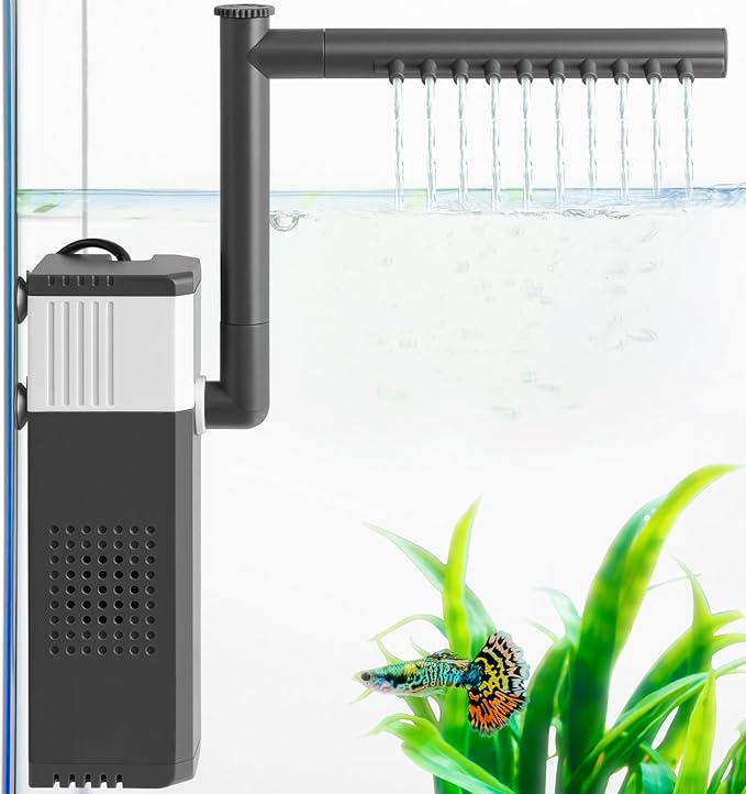 10W 130GPH Powerful Aquarium Filter for 10-35Gal Fish Tank, Adjustable Filter with Biochemical Sponge, Submersible Fish/Turtle Water Filters, Filtration/Oxygenation/Water Cycle 3in1 Filter