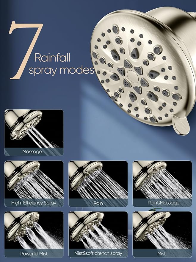 Cobbe Filtered Shower Head, 7 Modes High Pressure Shower Heads - 16 Stage Shower Head Filter for Hard Water for Remove Chlorine and Harmful Substances (Elegant Brushed Nickel, 5 Inch Round)