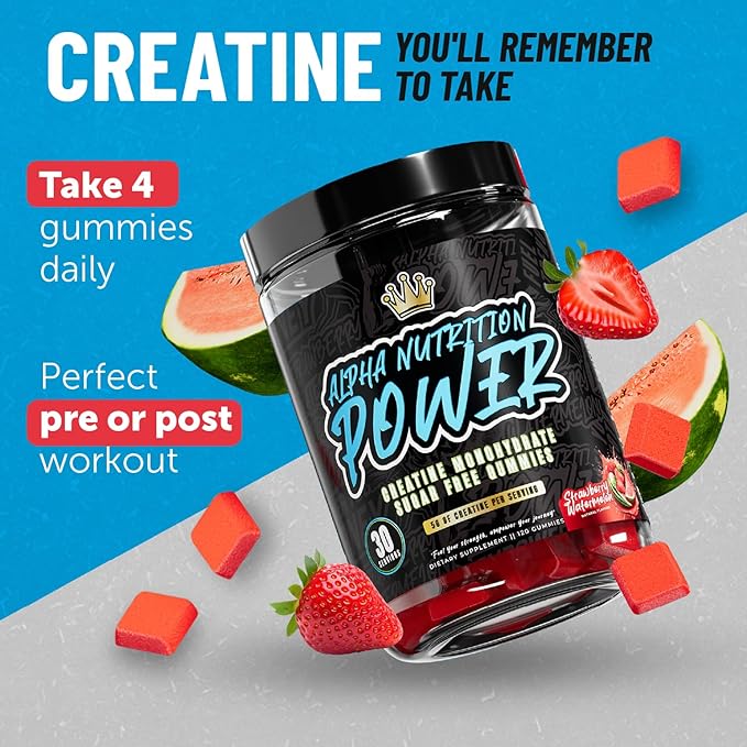Creatine Monohydrate Gummies 5g for Men & Women, Supplement for Muscle Growth, Energy & Strength, Creatine Gomitas, Sugar-Free Strawberry-Watermelon, Pre-Workout Gummies, 120 ct