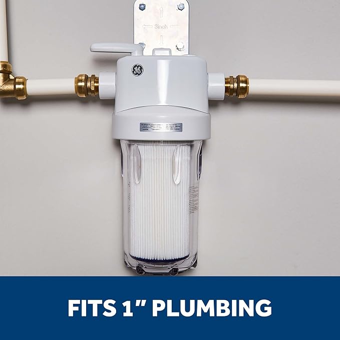 GE Whole House Water Filtration System, Reduces Sediment, Rust & More, Install Kit & Accessories Included, Filter Not Included, Replace Filters (FXHTC, FXHSC) Every 3 Months, GXWH40L