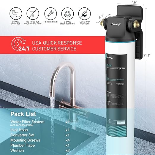 Frizzlife SW20 Under Sink Water Filter System, NSF/ANSI 53&42 Certified, 0.5 Micron Reduces 99.99% Lead, Chlorine, Bad Taste & Odor, Direct Connect Water Filter, 3 Years High Capacity, USA Tech