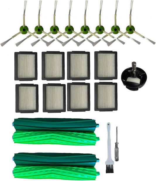 Replacement Parts for iRobot Roomba i3 i3+ i4 i4+ i6 i6+i7 i7+ i8 i8+ E5 E6 E7 &J7 J7+ Vacuum Cleaner, 2 Set Roller Brushes 8 HEPA Filters 8 Side Brushes 1 caster wheel (23)