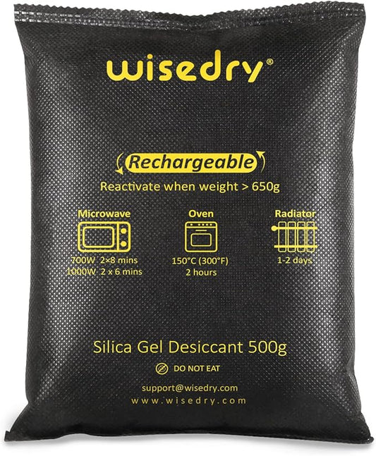 wisedry 2 x 500 Gram [2.2 lbs] Rechargeable Silica Gel Car Dehumidifier, Microwave Fast Reactivated Desiccant Packets Large for Gun Safe Closet Basement Garage Storage Moisture Absorber Bag Reusable