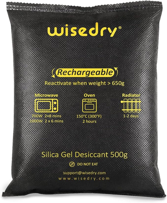 wisedry 4 x 500 Grams [4.4 lbs] Rechargeable Silica Gel Car Dehumidifier, Microwave Fast Reactivated Desiccant Packets Large for Gun Safe Closet Basement Garage Storage Moisture Absorber Bag Reusable