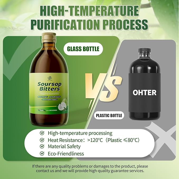 Soursop Bitters Liquid with Black Seed, Turmeric & Moringa-Pure 15 in 1 Herb Soursop Tea for Immune System, Digestive & Gut Health, Antioxidant,Skin Health Support 8 fl oz