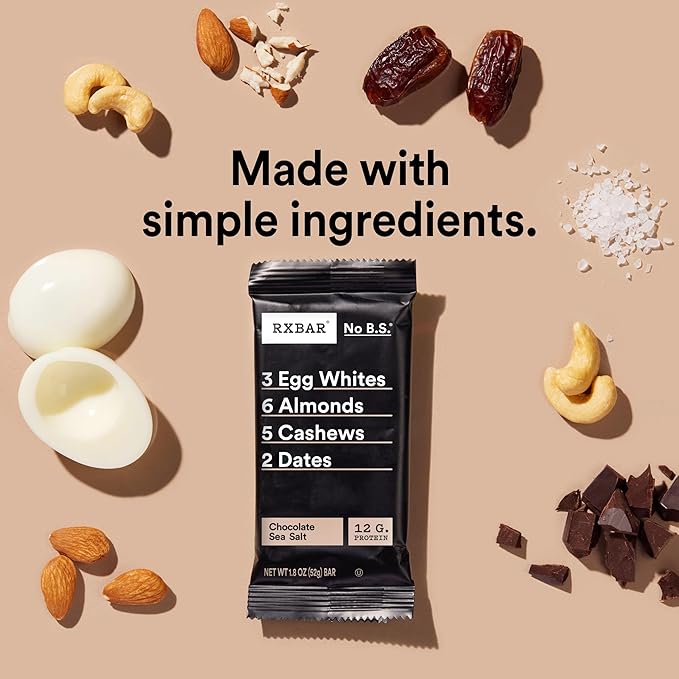 RXBAR Protein Bars, Protein Snack, Snack Bars, Chocolate Sea Salt, 22oz Box (12 Bars)