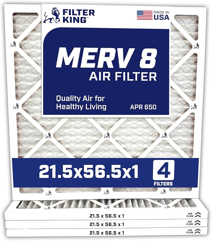 Filter King 21.5x56.5x1 Air Filter | 4-PACK | MERV 8 HVAC Pleated A/C Furnace Filters | MADE IN USA | Actual Size: 21.5 x 56.5 x .75"