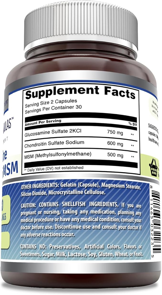 Amazing Formulas Glucosamine Chondroitin MSM 1850 mg Per Serving Capsules Supplement | Non-GMO | Gluten Free | Made in USA (60 Count)