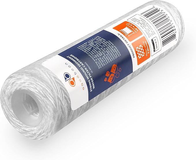 Aquaboon Whole House 5 Micron 10 x 2.5 String Wound Sediment Water Filter Cartridge Replacement Compatible with Well Water Filter WHKF-WHSW, 6-Pack