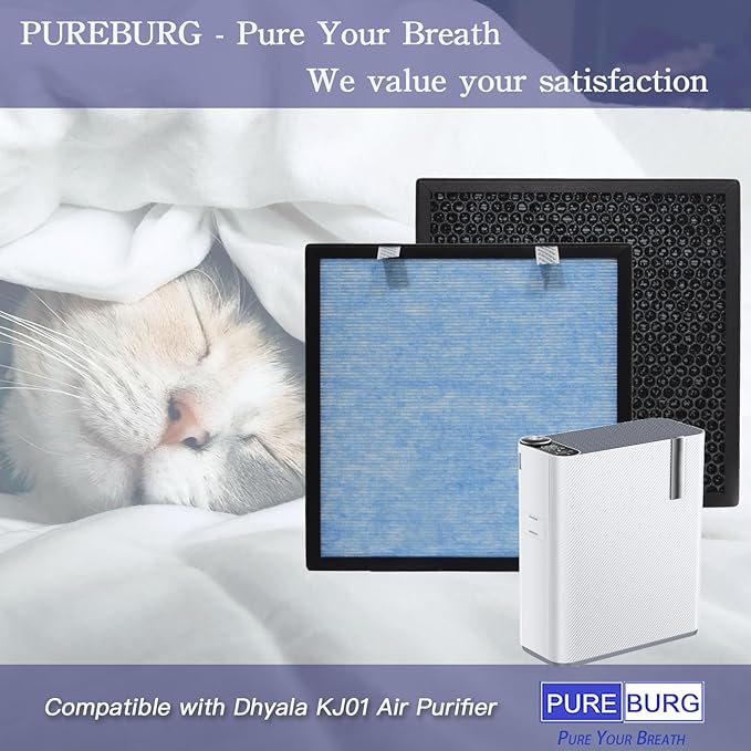 PUREBURG Replacement Filter Compatible with Dhyala KJ01 Air Purifier,2-Pack H13 HEPA Activated Carbon 3-Stage Filtration Air Clean Dust VOCs Odor