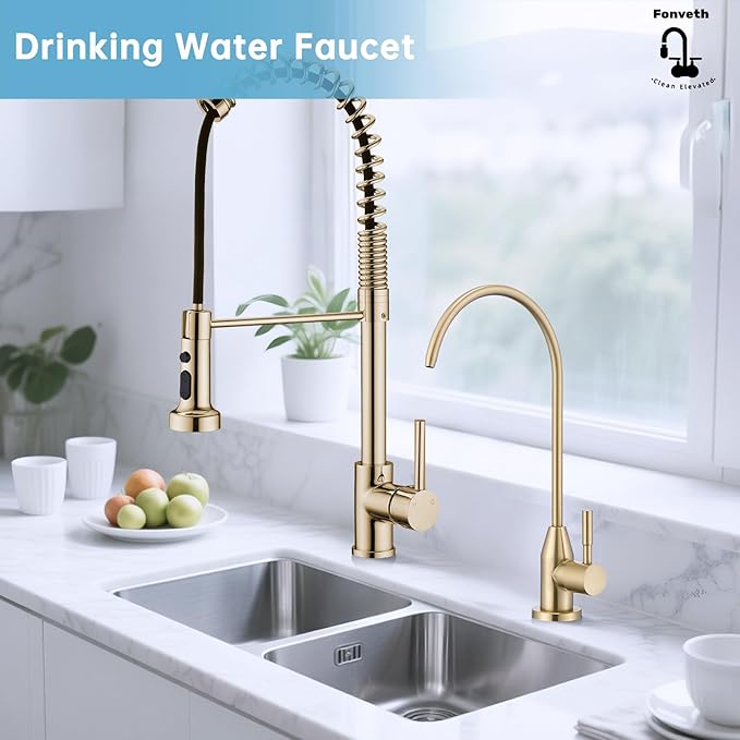 Drinking Water Faucet, Champagne Gold RO Faucet for Under Sink Water Filter System Reverse Osmosis Non-Air Gap for Kitchen