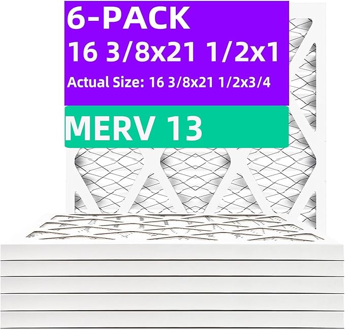 16 3/8x21 1/2x1 MERV 13 (6-Pack) Pleated Air Filter (Actual Size: 16 3/8"x21 1/2"x3/4") MPR 1900 & FPR 10, Furnace Air Filters