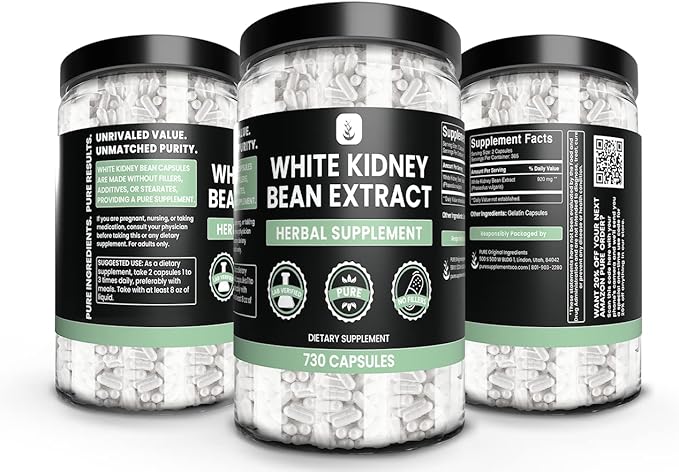 PURE ORIGINAL INGREDIENTS White Kidney Bean Extract (730 Capsules) No Magnesium Or Rice Fillers, Always Pure, Lab Verified
