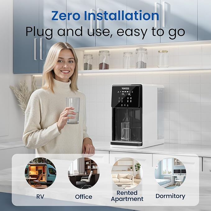 UV Countertop Reverse Osmosis Water Filter System, 8 Stage Water Purifier, 7L Large Water Tank for Home, 4:1 Pure to Drain, Reduce TDS PFAS, BPA Free (No Installation Required), White