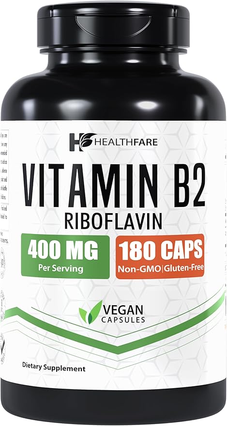 Vitamin B2 Riboflavin 400mg | 180 Veg Capsules | Supplement | Gluten-Free | Non-GMO