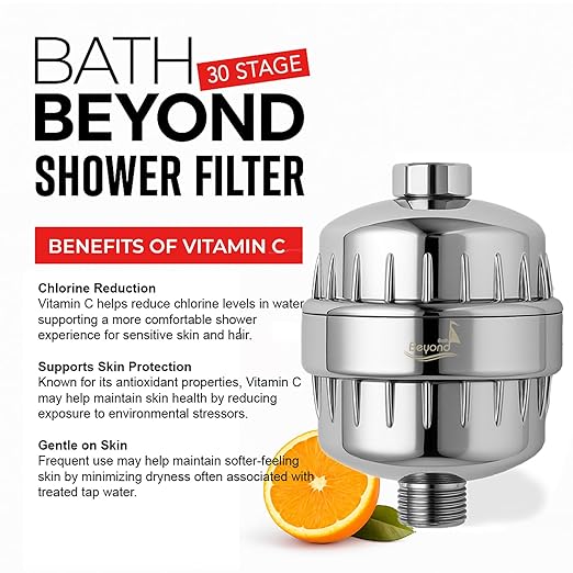30 Stage Shower Filter Shower Head Filter High Output Softener Reduces Dry Skin Chlorine Odors Chrome