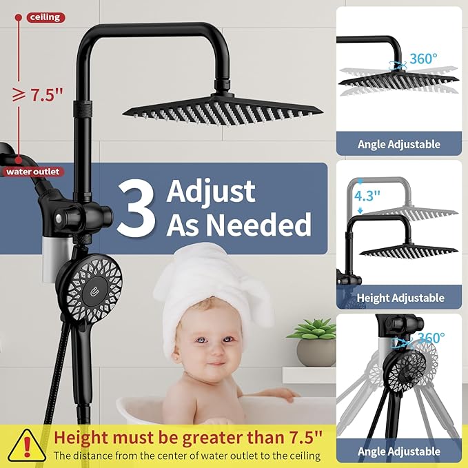 KAIYING Dual Shower Heads with Handheld Spray Combo, Magnetic Filtered Showerhead, Bathroom High Pressure Rainfall Shower Head and Handle Set with Filter for Hard Water, 79" Long Hose (Matte Black)