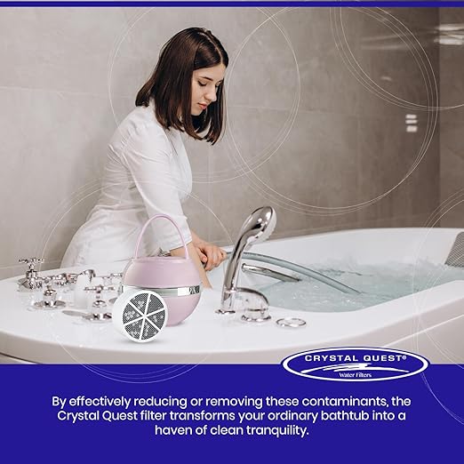 Crystal Quest Bath Ball & Replacement Filter Cartridge Bundle - Water Filter System-Reduce Contaminants for Softer &Smoother Skin-Effortless & Quick Installation|Bundle and Save (Pink)