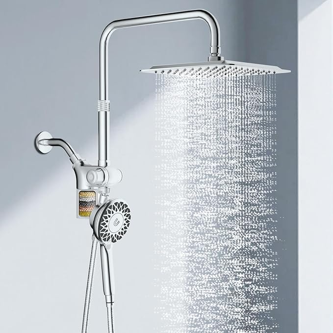 KAIYING Dual Shower Heads with Handheld Spray Combo, Magnetic Filtered Showerhead, Bathroom High Pressure Rainfall Shower Head and Handle Set with Filter for Hard Water, 79" Long Hose (Chrome)