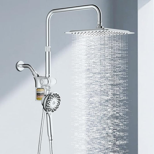 KAIYING Dual Shower Heads with Handheld Spray Combo, Magnetic Filtered Showerhead, Bathroom High Pressure Rainfall Shower Head and Handle Set with Filter for Hard Water, 79" Long Hose (Chrome)