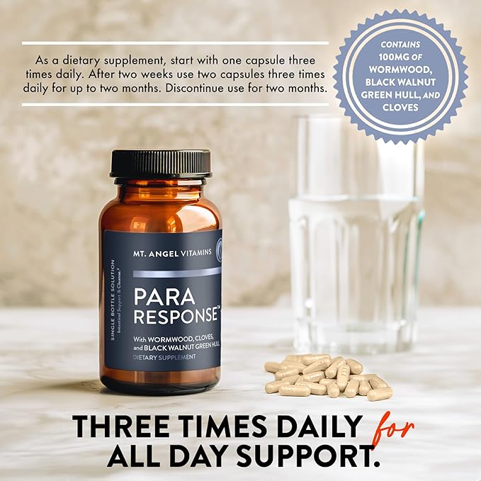 Mt. Angel Vitamins - para Response | Intestinal Health Support, Digestive Aid| Black Walnut Wormwood | Non-GMO, Vegan, 60 Vegetarian Capsules