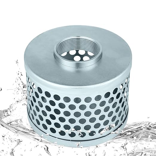 2 Inch Round Hole Suction Strainer Filter Carbon Steel Plated Npt Thread Hose Water Pump Inlet Strainer for Remove Debris Trash Reduces Solids Entering