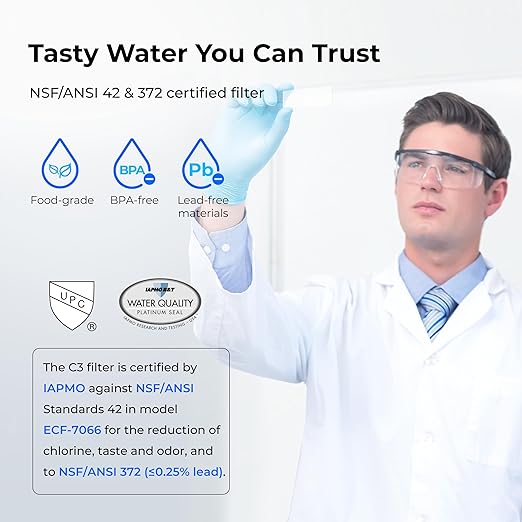 Waterdrop TST-UF-B 0.01 Micron Ultra-Filtration Under Sink Water Filter, 3-Stage Stainless Steel Under Sink Water Filtration System with Dedicated Faucet, 3 Filter Included (Drilling Required)