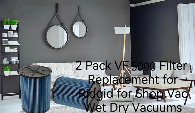 2 Pack VF5000 Replacement Filter for Ridgid Shop Vac Filte, for 5-20 Gallons and Larger Vacuum ridgid shop vac filter,Wet Dry Vacuum filter for Ridgid shop vac filters