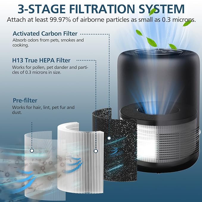BS-01 Replacement Filter Compatible with Slevoo BS-01 Air Purifier, 3-in-1 H13 True HEPA Filter Replacement, 2 PACK BS01 Air Filt-er (NOT fit for BS-03)