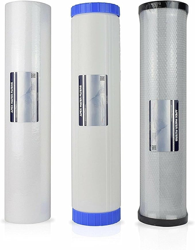 Apex RF-3030 Whole House Water Filtration System Replacement Filter Cartridge Pack of 3 - Contain Sediment, Multi-Stage Heavy Metal removal cartridge and Carbon Cartridge - High Filtration Capacity