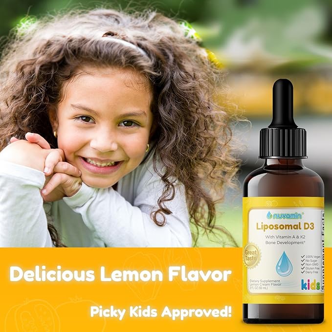 Nuvamin – Liquid Liposomal Vitamin A & D3 Drops with K2 for Baby Toddlers Kids & Adults, 800 IU/mL, 2 Fl.Oz (60ml), 120 Daily Serving, Great Taste - All Natural - Superior Absorption, Lemon Flavor