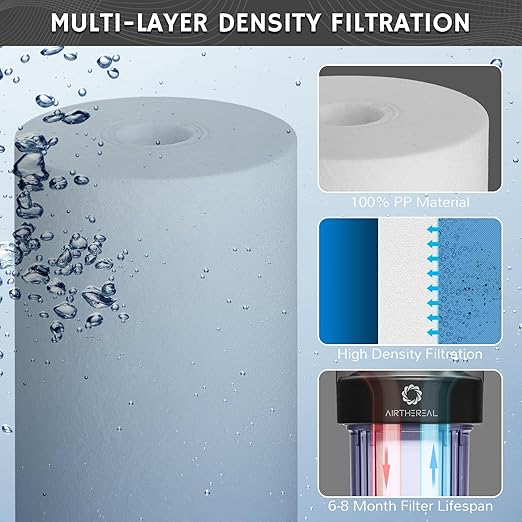 Airthereal Whole House Water Filter Housing, 10" x 4.5" Sediment Carbon Cartridge Universal Housing, Pre-Filtration System for Well and City Water with 1" NPT Port and Include 1-Pack PP Filter