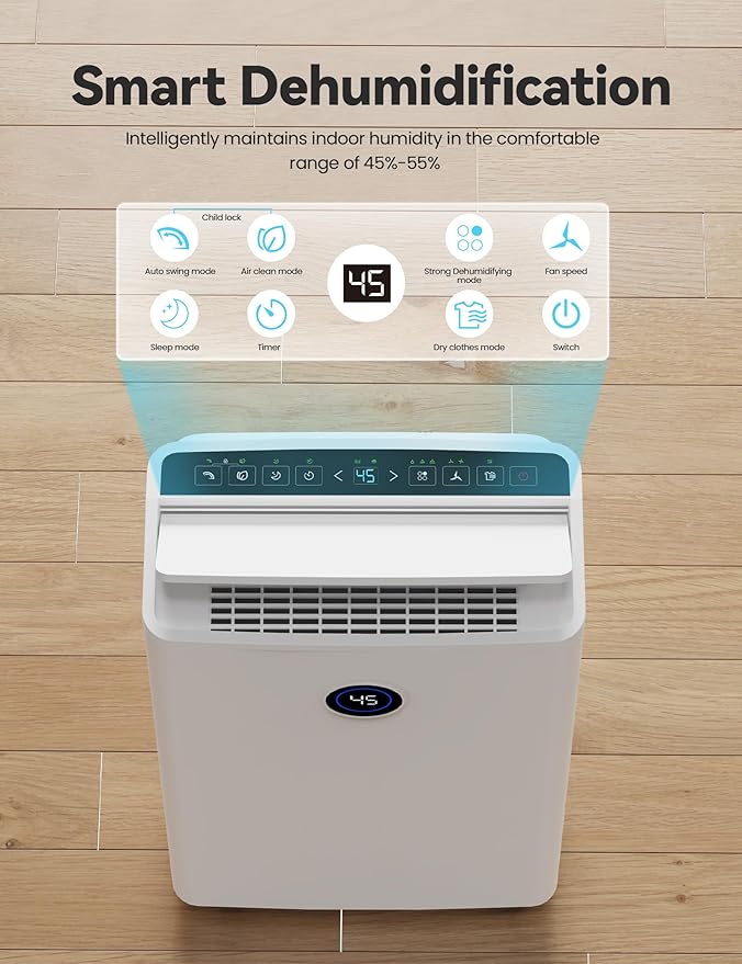 4500 Sq. Ft Dehumidifier for Basement, 50-70 Pints Large Dehumidifiers for Home with drain hose and 5L Water Tank, Moisture Removal for Whole House, Large Room, and Intelligent Humidity Control