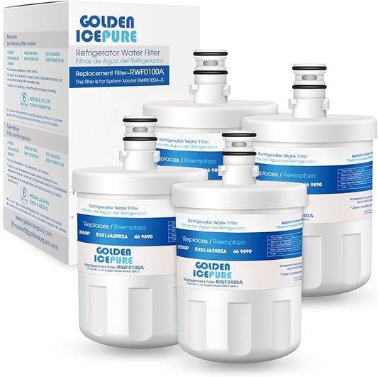 GOLDEN ICEPURE RWF0100A Refrigerator Water Filter, Replacement for ADQ72910901, LG LT500P, Kenmore 469890, 9890, 5231JA2002A, LSC27925ST, ADQ72910907, 4PACK