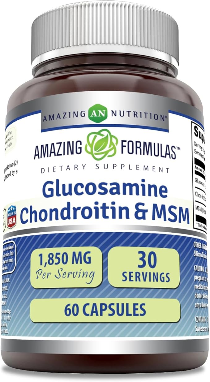 Amazing Formulas Glucosamine Chondroitin MSM 1850 mg Per Serving Capsules Supplement | Non-GMO | Gluten Free | Made in USA (60 Count)