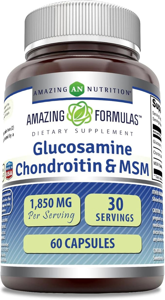 Amazing Formulas Glucosamine Chondroitin MSM 1850 mg Per Serving Capsules Supplement | Non-GMO | Gluten Free | Made in USA (60 Count)