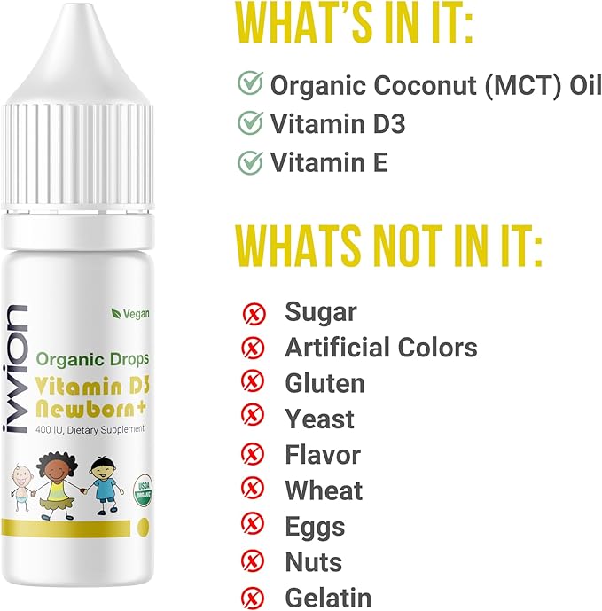 Organic Vegan 400IU, Vitamin D3, 60 Drops – Baby Drop for Infants & Toddlers | USDA Organic, Non-GMO, Plant-Based, No Additives or Preservatives, All Natural, Made in UK (Pack of 2)