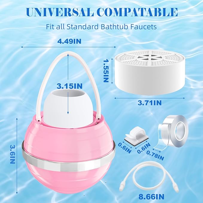 Bath Filter for Tub, 8 Stages Bathtub Water Filter Removes Hundreds of Contaminants for Softer, Smoother Skin 2500 Gallons of Filtration