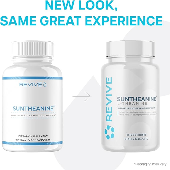 Revive MD Suntheanine L-Theanine Supplement for Men and Women - Supports Fatigue & Brain Function for Calm Mood, Mental Clarity, Focus & Relaxation - Vegan & Gluten-Free - 60 Vegetarian Capsules