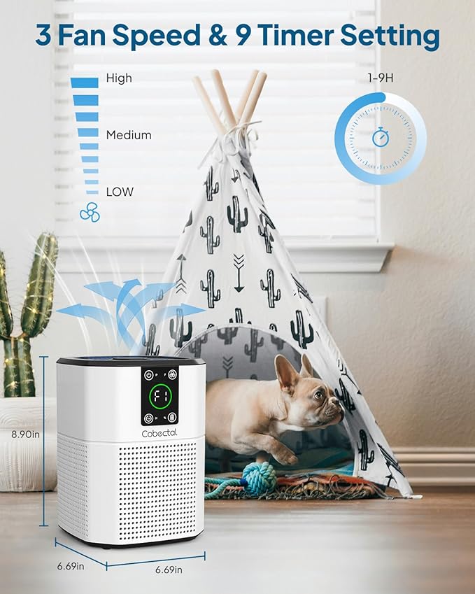 Air Purifier for Home Bedroom, Cobectal Room Air Cleaner with H13 True HEPA 3-in-1 Filter, Aroma Function & Sleep Mode, Desktop Small Air Purifier for Office, Dorm, Hotel, RVs (White)