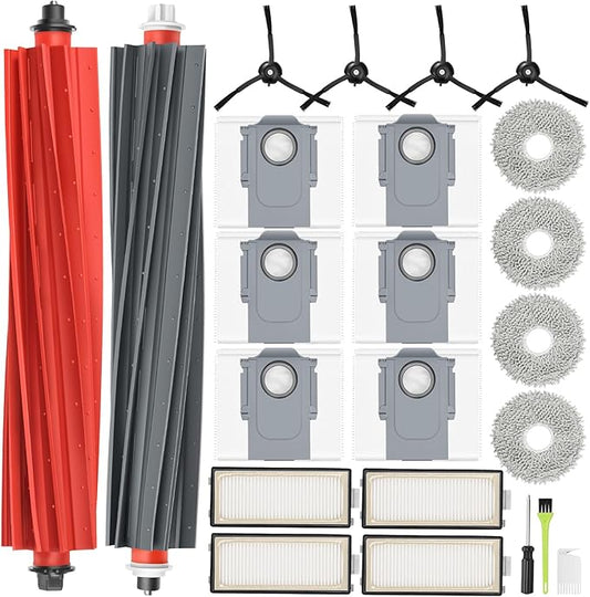 23PCS Replacement Accessories Kit Compatible with Roborock Qrevo Master/Qrevo Slim Includes Dual Main Brush, HEPA Filters, Mop Pads, Side Brushes, Dust Bags and Cleaning Tools