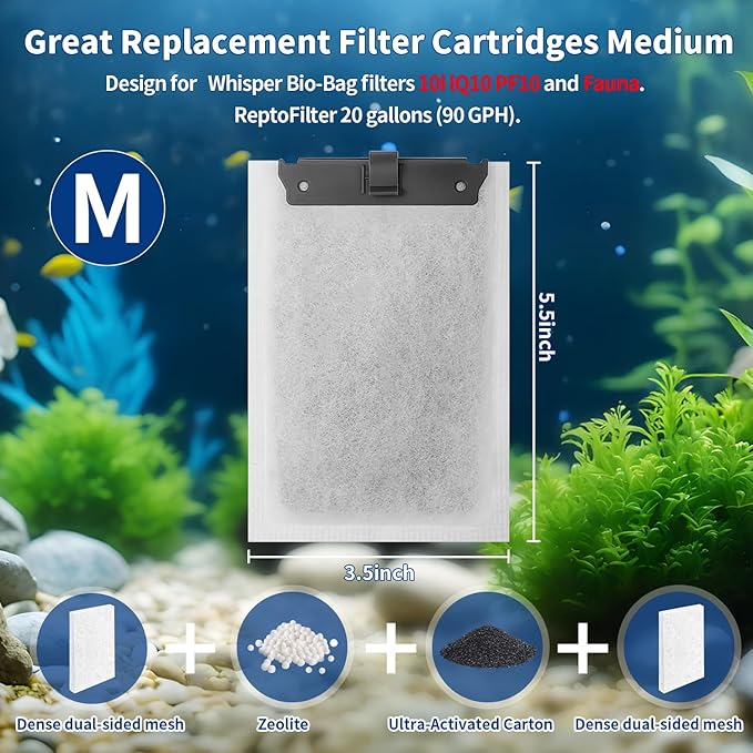 10Pack Medium Aquarium Filter Cartridge Compatible with Whisper Bio-Bag Power Filters,ReptoFilter 10i IQ10 PF10 Power Filters,Fish Tank Filters 10 Gallon